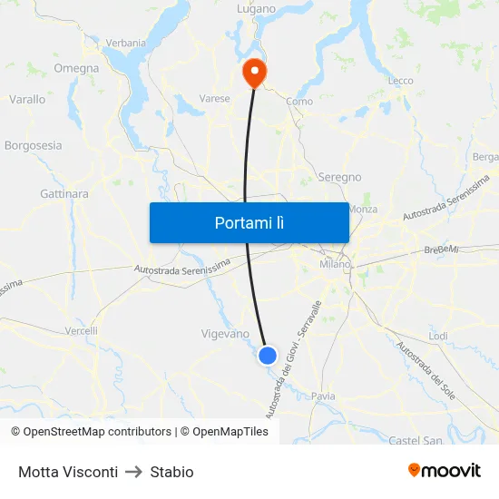 Motta Visconti to Stabio map