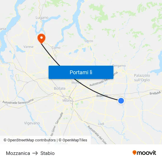 Mozzanica to Stabio map