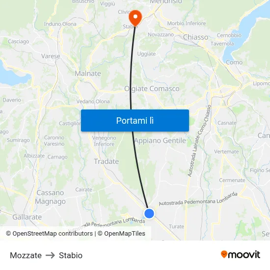 Mozzate to Stabio map