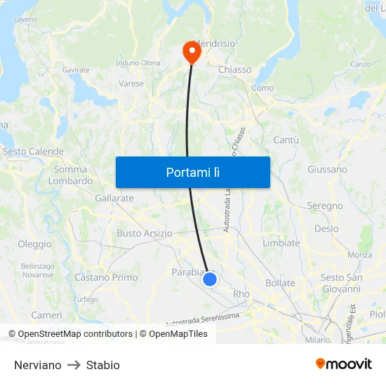 Nerviano to Stabio map