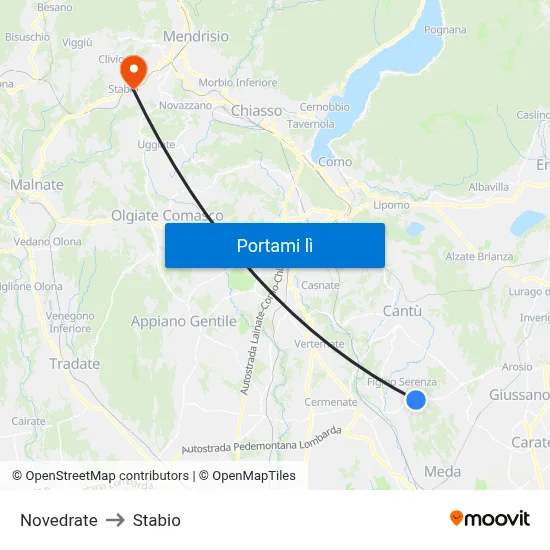Novedrate to Stabio map