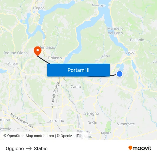 Oggiono to Stabio map