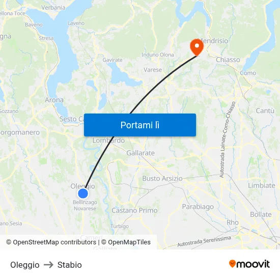 Oleggio to Stabio map