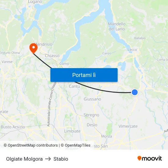 Olgiate Molgora to Stabio map
