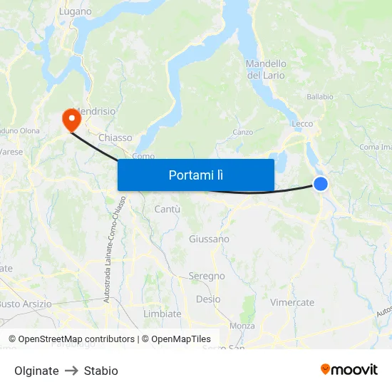 Olginate to Stabio map