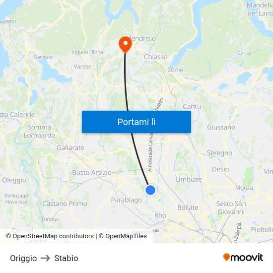 Origgio to Stabio map