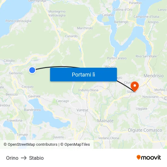 Orino to Stabio map