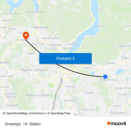 Orsenigo to Stabio map