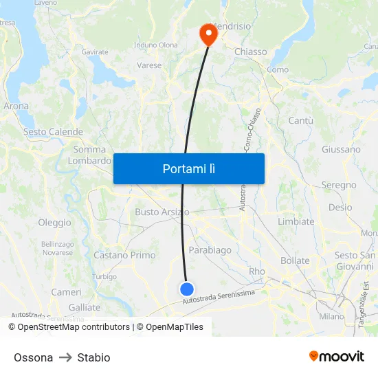 Ossona to Stabio map