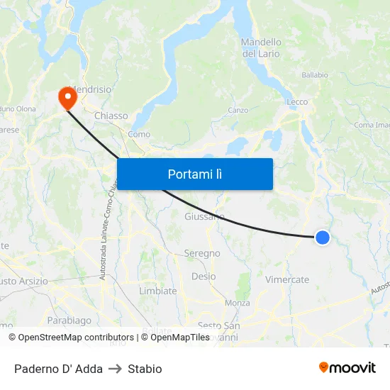 Paderno D' Adda to Stabio map