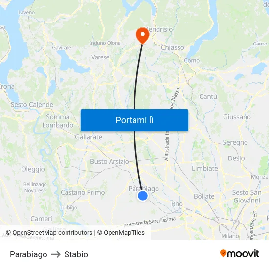 Parabiago to Stabio map