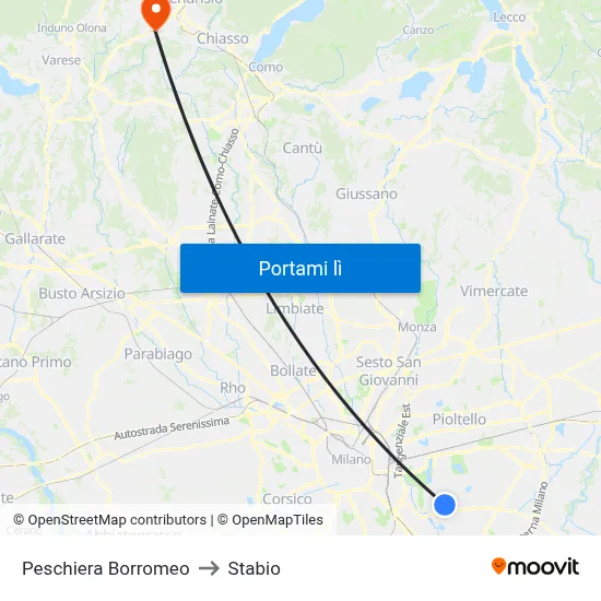 Peschiera Borromeo to Stabio map