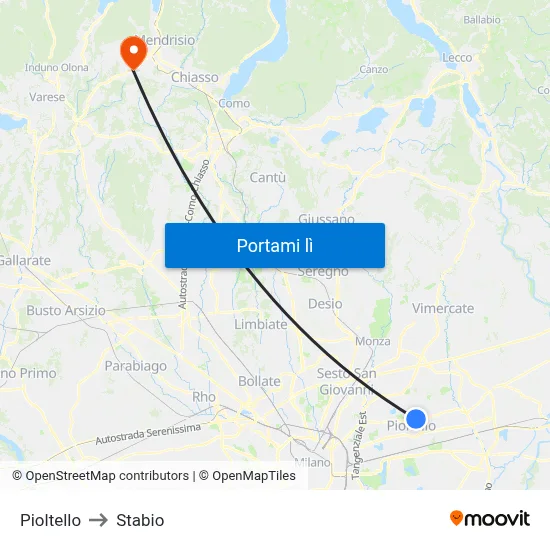 Pioltello to Stabio map
