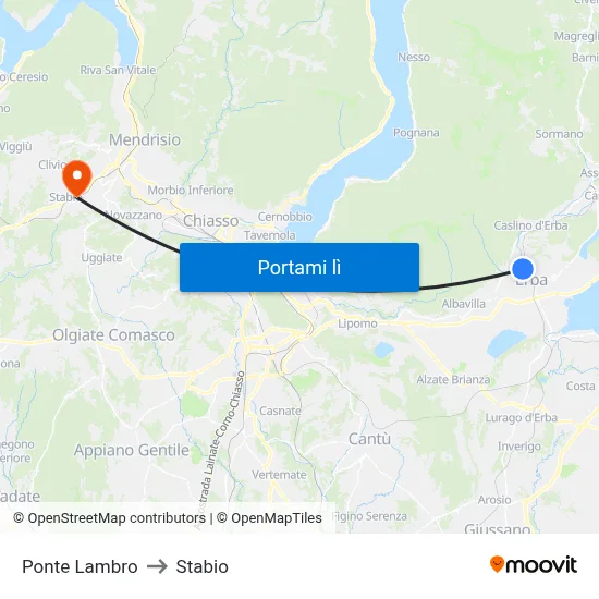 Ponte Lambro to Stabio map