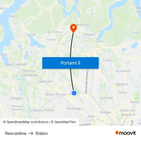 Rescaldina to Stabio map