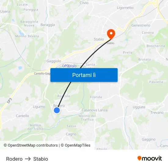 Rodero to Stabio map