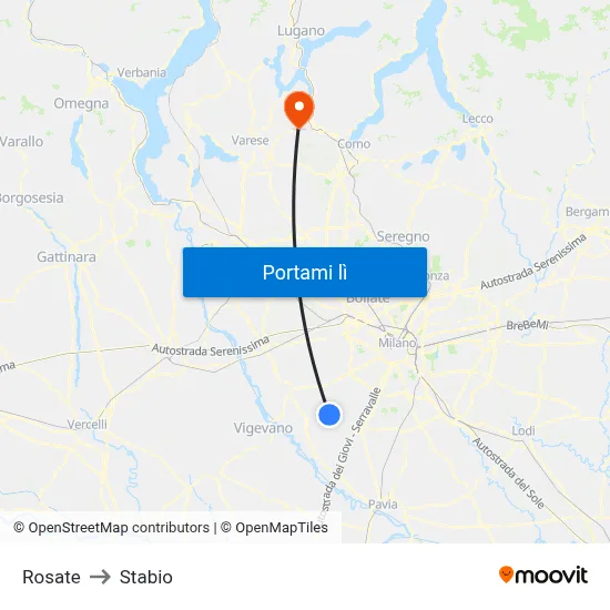 Rosate to Stabio map