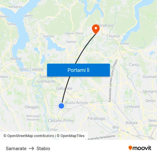 Samarate to Stabio map