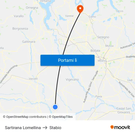 Sartirana Lomellina to Stabio map