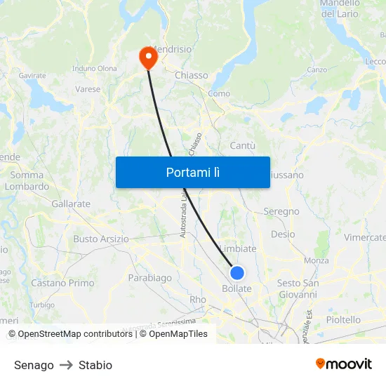 Senago to Stabio map