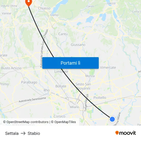 Settala to Stabio map