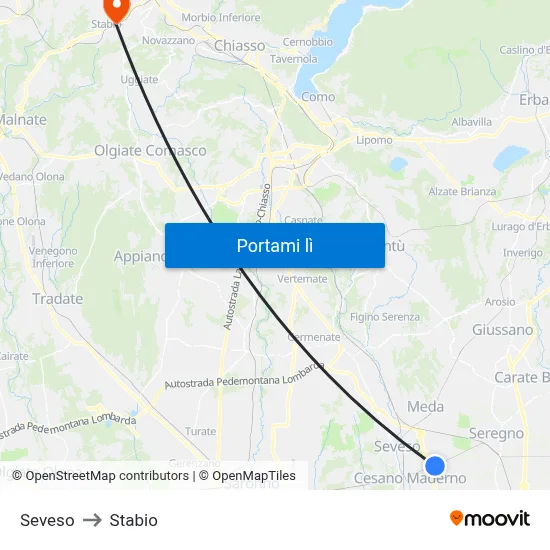 Seveso to Stabio map