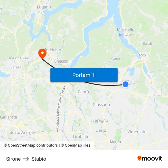 Sirone to Stabio map