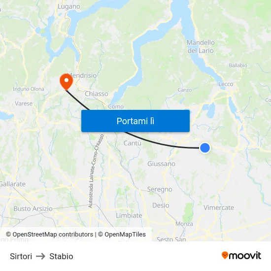 Sirtori to Stabio map