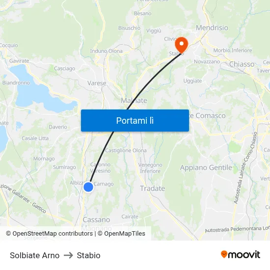 Solbiate Arno to Stabio map