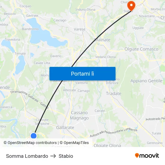 Somma Lombardo to Stabio map