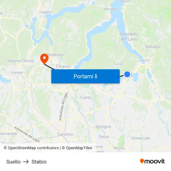 Suello to Stabio map