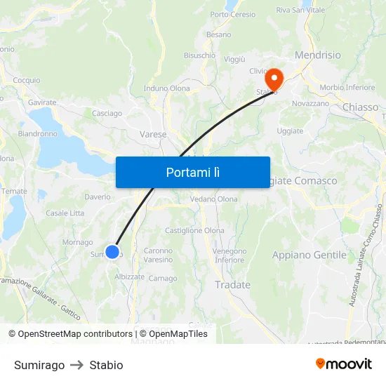 Sumirago to Stabio map