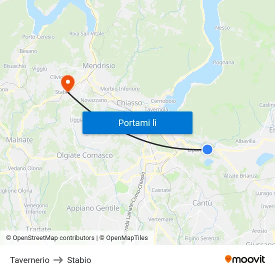 Tavernerio to Stabio map