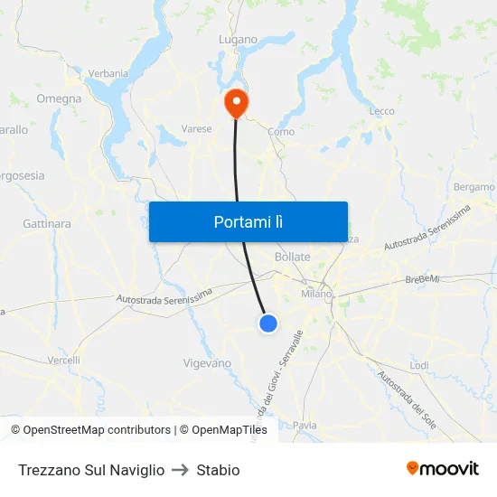 Trezzano Sul Naviglio to Stabio map