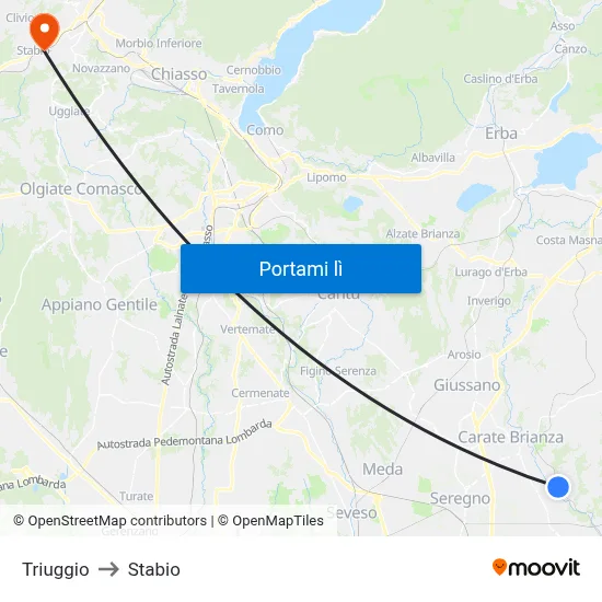 Triuggio to Stabio map