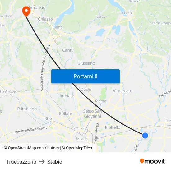 Truccazzano to Stabio map