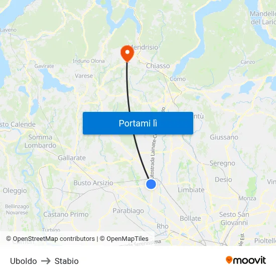 Uboldo to Stabio map