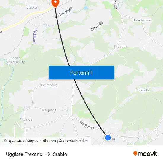 Uggiate-Trevano to Stabio map