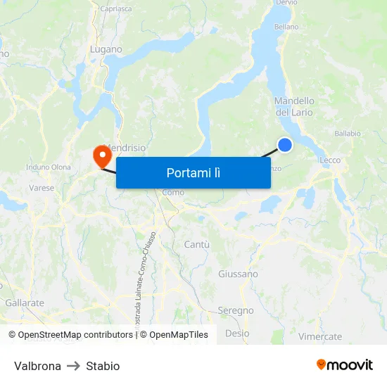 Valbrona to Stabio map