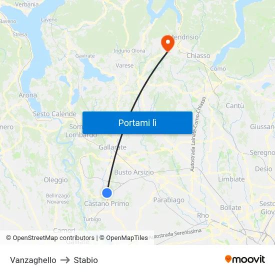 Vanzaghello to Stabio map