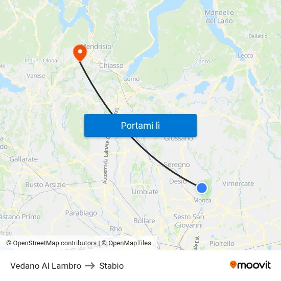 Vedano Al Lambro to Stabio map