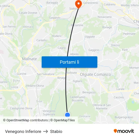 Venegono Inferiore to Stabio map