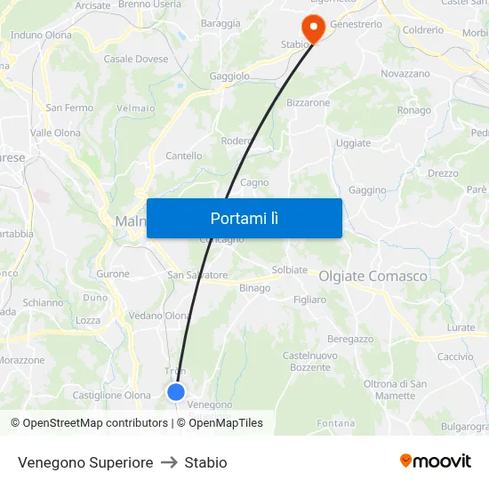 Venegono Superiore to Stabio map