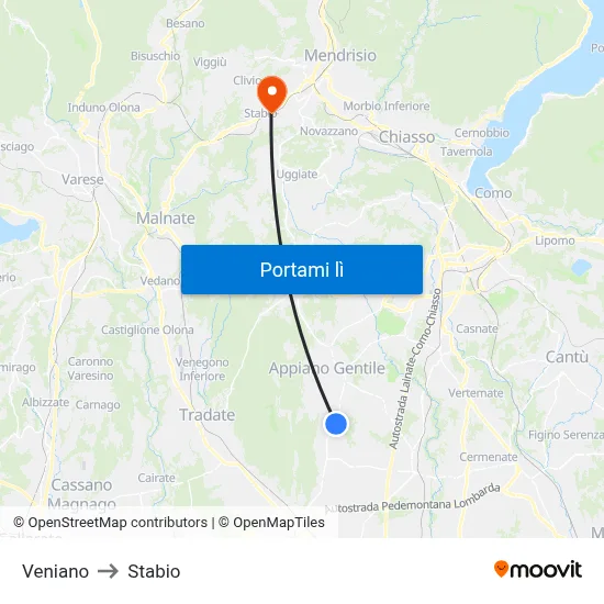 Veniano to Stabio map