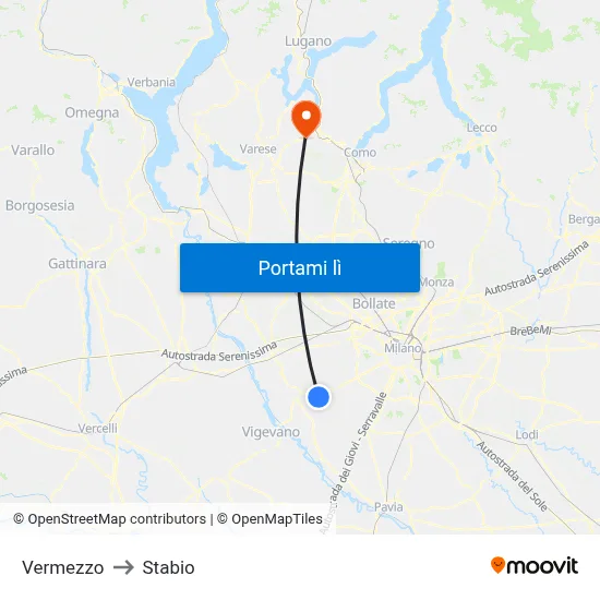 Vermezzo to Stabio map