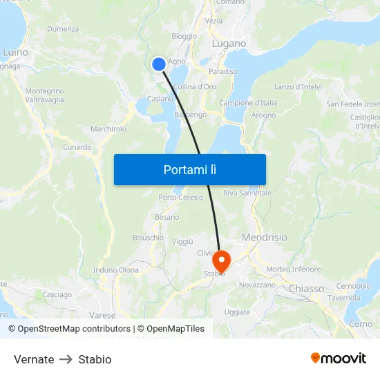 Vernate to Stabio map