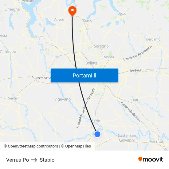 Verrua Po to Stabio map