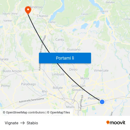 Vignate to Stabio map