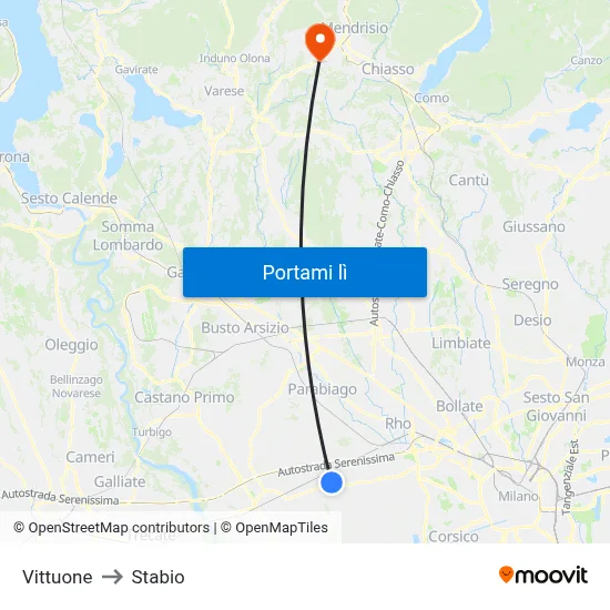 Vittuone to Stabio map