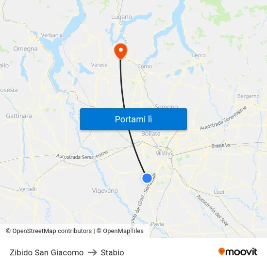Zibido San Giacomo to Stabio map